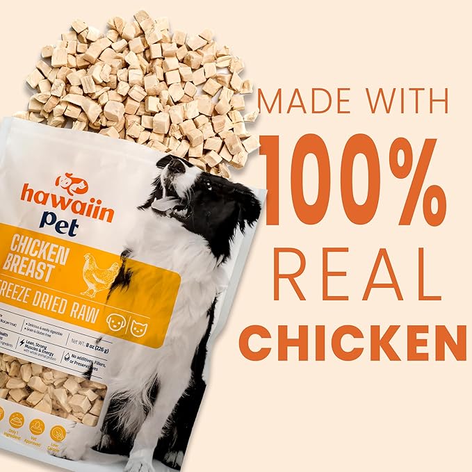 Freeze Dried Chicken Breast Dog Treats 8 oz, Raw Single Ingredient, Natural Healthy High Value, Gluten Free, Grain Free, High Protein