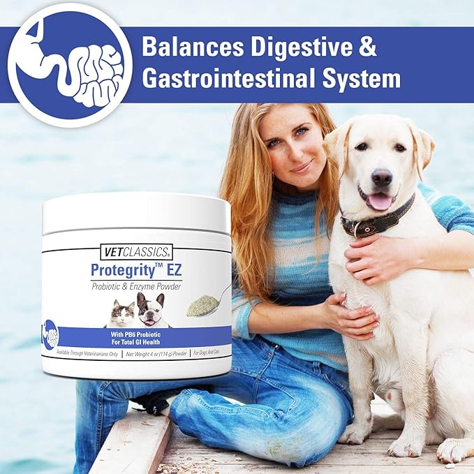 Vet Classics Protegrity EZ Probiotic Health Supplements for Dogs, Cats – Dog Digestive Support, Pet Gastrointestinal Health, Cat Stomach, Intestinal Balance – Pet Enzymes – 4 Oz. Powder