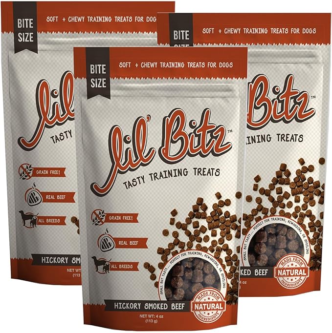 Lil' Bitz training Treats for Dogs and Cats (3 Pack, All Dog Sizes - Hickory Smoked Beef)