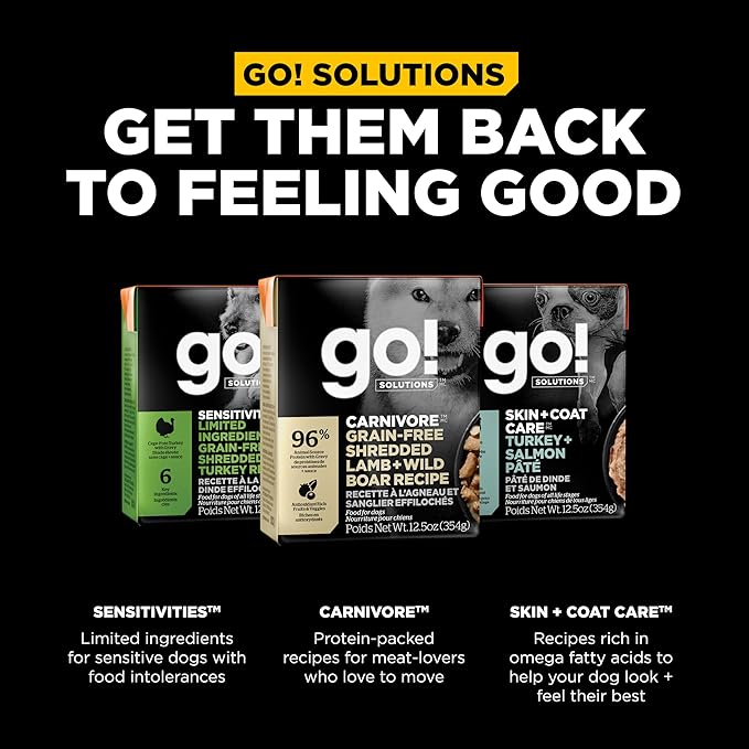 GO! SOLUTIONS Carnivore Protein Rich Wet Dog Food - Grain Free Shredded Lamb and Wild Boar - Complete & Balanced Nutrition for All Life Stages, 12.5 oz (Pack of 6)