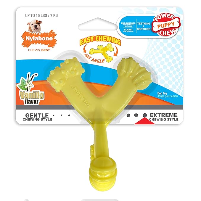 Nylabone Puppy Power Axis Chew Toy - Tough and Durable Puppy Chew Toy for Teething - Puppy Supplies - Vanilla Flavor, Small (1 Count)