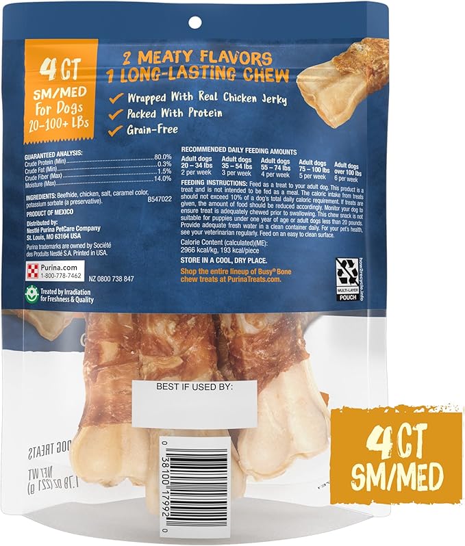 Purina Busy Bone Jerky Wraps Grain Free Small/Medium Breed Beefhide and Chicken Jerky Dog Treats - (Pack of 5) 4 ct. Pouches