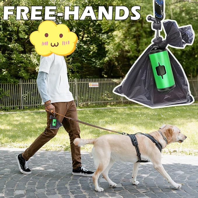 2 Pack Metal Dog Poop Bags Holder Aluminum Poo Bags Dispenser with 30 Black Unscented Pet Waste Bags and 3 Leash Accessories for Dog Walking(2 Holders 30 Bags,Green)