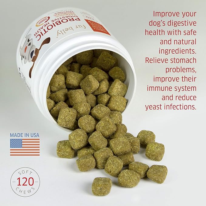 Probiotics for Dogs - Hot Spot Remedy for Dogs + Prebiotic - Dog Allergy Chews - Improve Digestion & Upset Tummy, Relieve Gas & Diarrhea, Dog Probiotics and Digestive Enzymes, 120 Dog Probiotic Chews