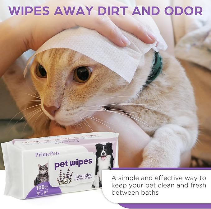 PrimePets Dog Wipes, 400 Count, Pet Grooming Wipes for Dogs Cats Cleaning Deodorizing, Lavender Scented, Extra Thick Dog Paw Wipes for Sensitive Skin, Clean Paws, Butt and Body