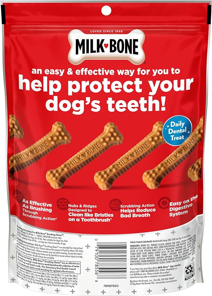 Milk-Bone Original Brushing Chews, Small/ Medium Daily Dental Dog Treats, 9 Count (Pack of 5) Scrubbing Action Helps Clean Teeth