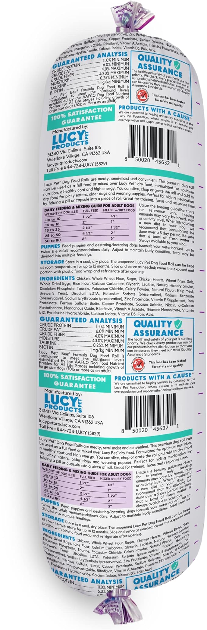 Lucy Pet Products Chicken Formula Dog Food Roll 2.5 lb, Meaty, Semi-Moist Dog Food (100600074), (Pack of 1)