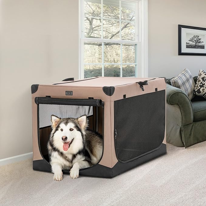 Dog Crates for Large Dogs, Adjustable Fabric Cover by Spiral Iron Pipe, Strengthen Sewing Soft Dog Crate 3 Door Design,'39.5'' X 25'' X 25''