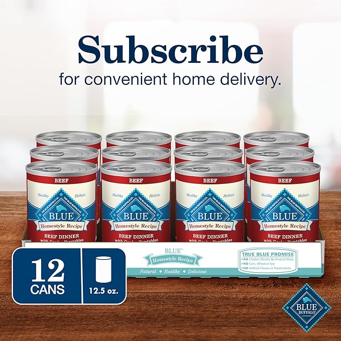 Blue Buffalo Homestyle Recipe Adult Wet Dog Food, Made with Natural Ingredients, Beef Dinner With Garden Vegetables, 12.5-oz. Cans (Pack of 12)