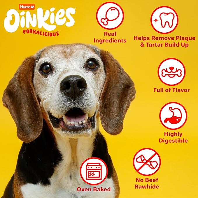 Hartz Oinkies Porkalicious Smoked Pig Skin Jerky Twists Dog Treats, 32pk