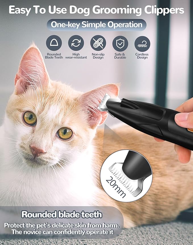Dog Clippers for Grooming, 2 Speed Dog Paw Trimmer with LED Light, Rechargeable Low Noise Pet Shaver for Trimming Dogs Cats Hair Around Paws, Eyes, Ears, Face, Rump (Black)