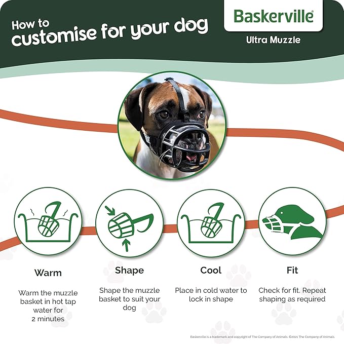 BASKERVILLE ULTRA MUZZLE - Patented Humane Design, Breathable, Dog can Pant and Drink, Adjustable, Padded, Dog Training Muzzle for Small Dogs, Prevents Biting, Wildlife Scavenging (Size 2, Tan)