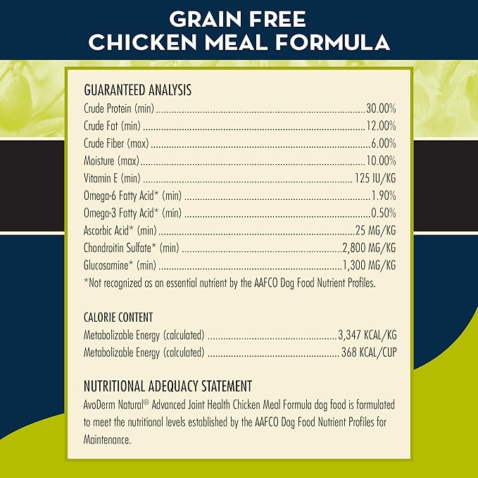 AvoDerm Natural Advanced Joint Health Dry Dog Food, Grain Free, Chicken Recipe, 4 lb