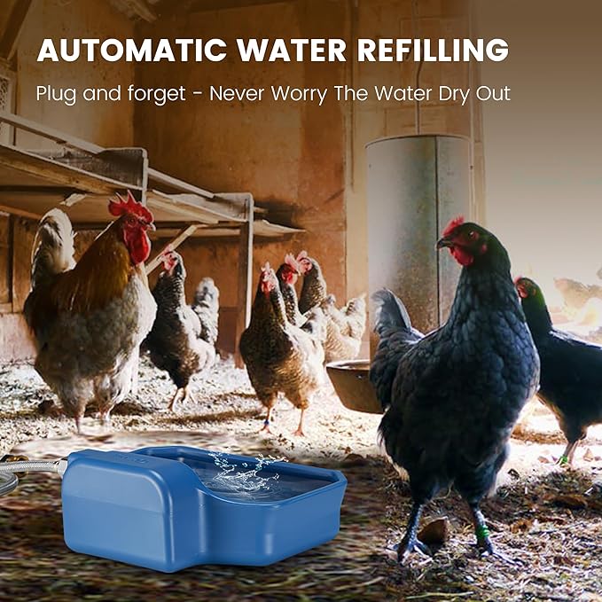 Automatic Dog Water Bowl Dispenser, 1 Gallon Dog Water Bowl for Outdoor, Big Water Feeder, Large Waterer for Pets & Livestock, Food Grade Material, Water Auto-Refill, Fit 3/4" Faucet, Blue