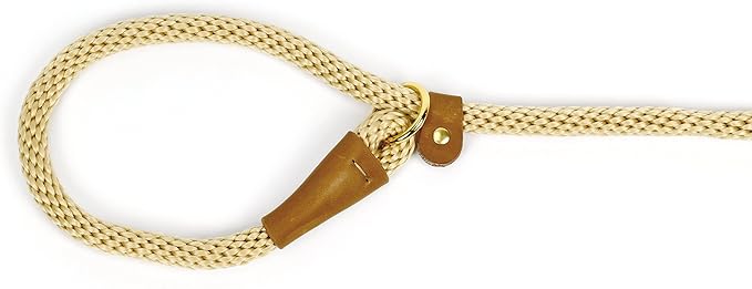 Martha Stewart Braided Rope & Leather Slip Lead for Dogs, Tan, 8'