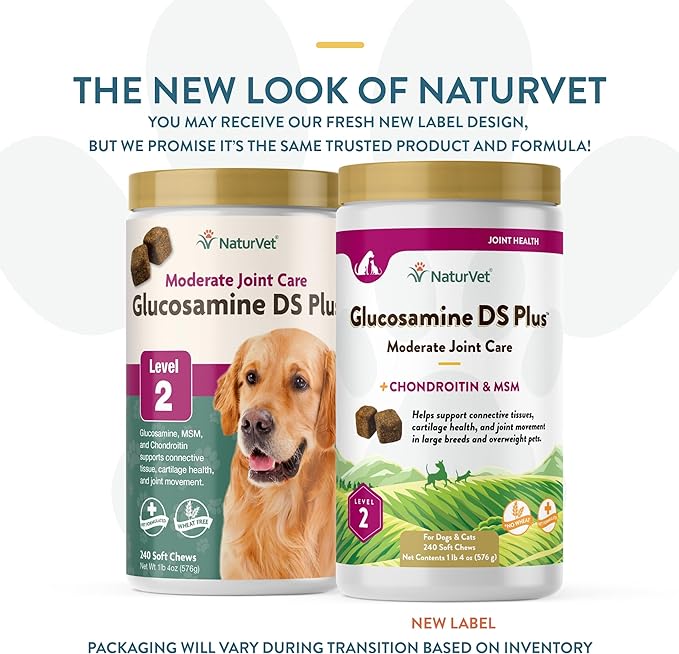 NaturVet – Glucosamine DS Plus - Level 2 Moderate Care – Supports Healthy Hip & Joint Function – Enhanced with Glucosamine, MSM & Chondroitin – for Dogs & Cats – 240 Soft Chews
