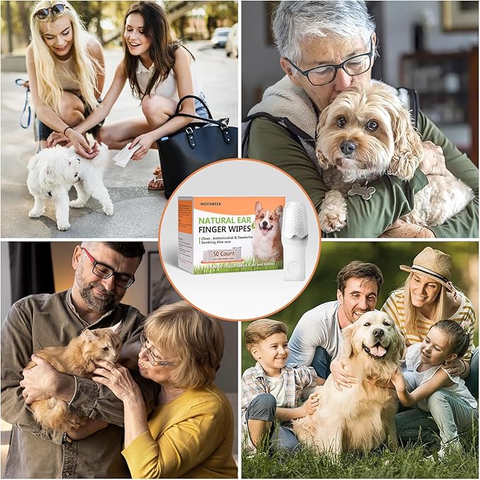 Dog Ear Wipes Finger - Portable and Convenient 50-Pack for Gentle Cleaning & Infection Treatment of Dogs' & Cats' Ears, Eyes, and Pets, Fresh and Comfortable Experience