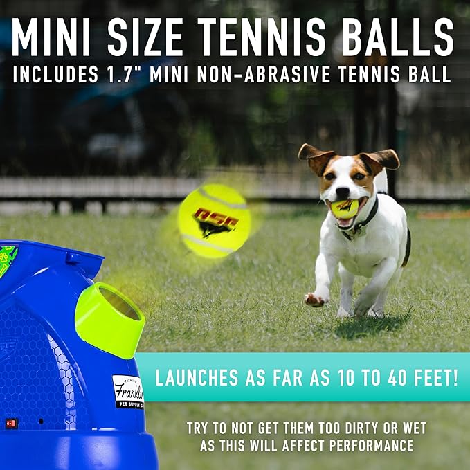 Franklin Pet Supply Ready Set Fetch Mini Automatic Tennis Ball Launcher Dog Toy - Electronic Mini Tennis Ball Thrower for Fetch + Playtime - Launches up to 40 Feet - Interactive Dog Fetch Toy - Mini