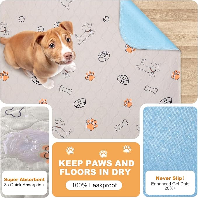 6 Pack Washable Pee Pads for Dogs 32x28 Inch Reusable Puppy Pads, Non-Slip Dog Training Pads Waterproof Dog Pee Pads Fast Absorbing Dog Pads Quick Drying Reusable Pee Pads for Dogs