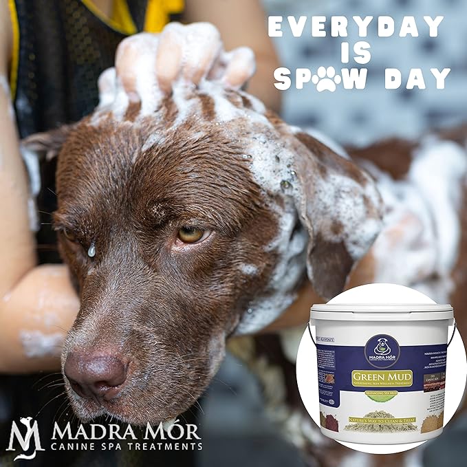 Madra Mor Green Mud Dog Wash Spa Mud Dog Essentials | Dog Bath for Dog Grooming | Dry Skin for Dogs Treatment | Dog Coat Skin Care Products | 7.5lb Pail w Worldwide Nutrition Multi Purpose Key Chain