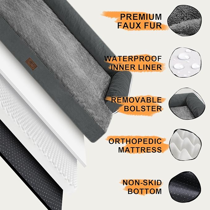 Large Dog Bed Orthopedic Washable - Beds Bolster - Extra XL XLarge Big Dogs - Memory Foam Couch Sofa - Waterproof with Removable Cover