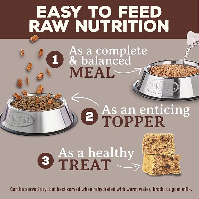 Primal Freeze Dried Dog Food Nuggets, Venison; Complete & Balanced Meal; Also Use as Topper or Treat; Premium, Healthy, Grain Free, High Protein Raw Dog Food, 5.5 oz