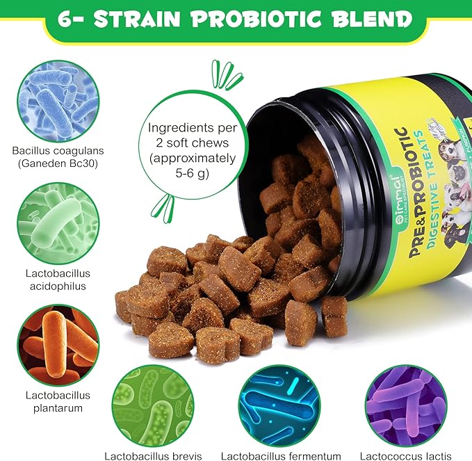 Probiotics for Dogs Digestive Health, Digestive Probiotic Soft Chews for Dogs, Dog Probiotics and Digestive Enzymes, 120 Dog Probiotics Chews Omega-3 & 6, Vitamin, Improve Digestion, Immunity