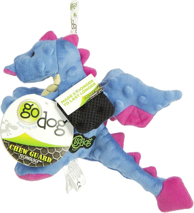 goDog Bubble Plush Dragons Squeaky Dog Toy, Chew Guard Technology - Periwinkle, Small