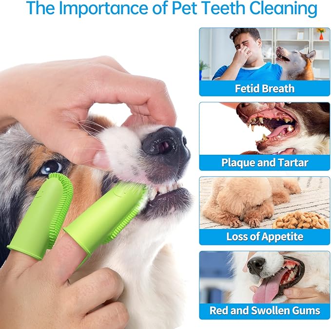2 Pack Toothbrush for Dog, Finger Toothbrush Kit, 135ºSurround Bristles for Easy Teeth Cleaning, Double-Finger Toothbrush Dental Care for Puppies, Cats and Small Pets