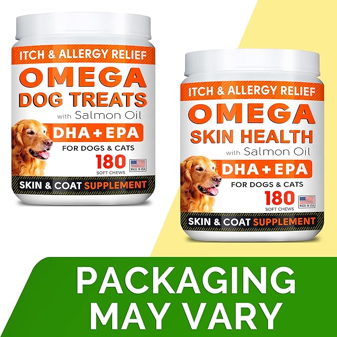 StrellaLab Omega 3 for Dogs - (360Ct) Fish Oil Treats - Allergy & Itch Relief Skin&Coat Supplement - Dry Itchy Skin, Shedding, Hot Spots Treatment, Anti Itch - Pet Salmon Oil Chews - Chicken Flavor