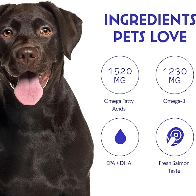 Fish Oil For Dogs - Omega 3 For Dogs From Alaskan Salmon, Cod & Krill Oil - EPA DHA Fatty Acids - Less Shedding & Itching - Skin, Joint, Immune & Heart Health - 16 oz Pet Liquid Supplement
