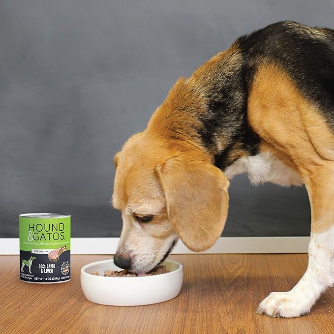 Hound & Gatos Wet Dog Food, 98% Lamb & Liver, case of 12, 13 oz cans