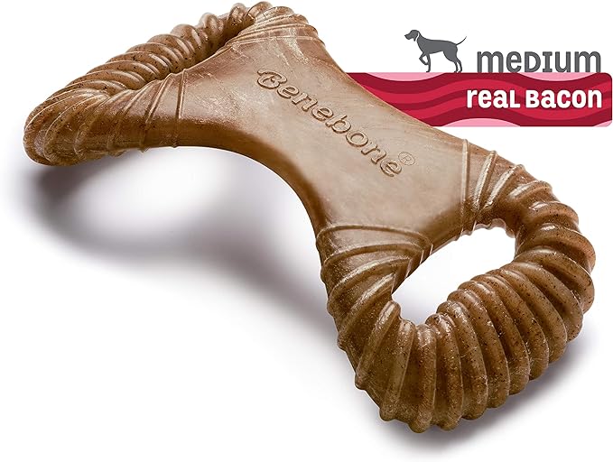 Benebone Dental Durable Dog Chew Toy for Aggressive Chewers, Real Bacon, Made in USA, Medium