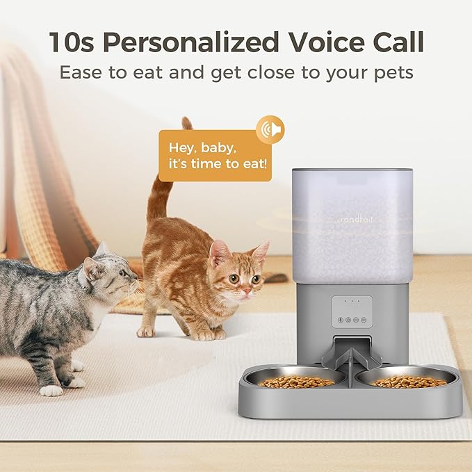 Automatic Cat Feeder, Wifi Cat Food Dispenser with APP Control for 2 Cats & Dogs, 6L Elevated Timed Cat Feeder Programmable 1-10 Meals,10s Meal Call,Dual Power Supply, 2 Stainless Bowls