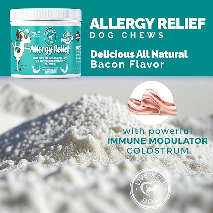 Allergy Relief Soft Chews for Dogs - Anti Itch Supplement - Apple Cider Vinegar, Licorice Root, Valerian Root, and Colostrum - Soft Chews for Skin & Seasonal Allergies - 120 Count
