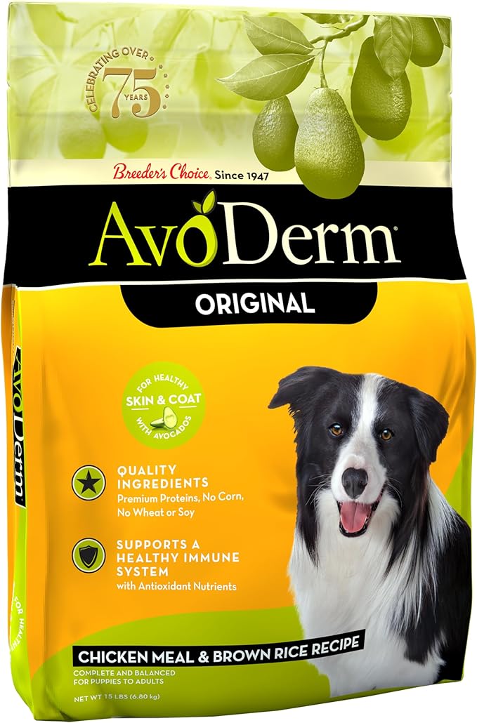 AvoDerm Natural Dry Dog Food, For Skin & Coat, Chicken & Rice Formula 15 Pound