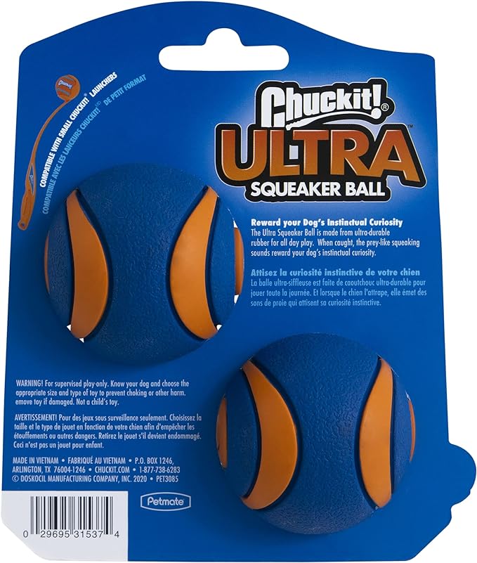 Chuckit Ultra Squeaker Ball Dog Toy, Small (2 Inch) 2 Pack for Small Breeds