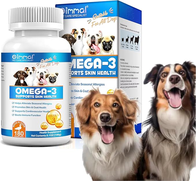 Omega 3 Fish Oil for Dogs - 180 Count Tablet Treats – Helps Shedding, Skin Allergy, Itch and Dry Skin Relief, Hot Spots - Joint Health - Skin and Coat Supplement - Salmon Oil - Duck Flavor