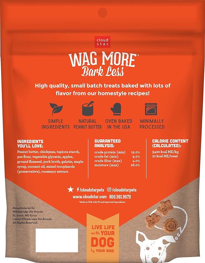 Cloud Star Corp, Wag More Bark Less Soft & Chewy Grain Free Peanut Butter & Apples Dog Treats