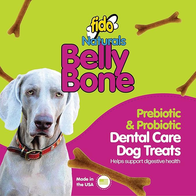 Belly Bones for Dogs, 8 Yogurt Flavor Medium Dog Dental Treats (Made in USA) - 8 Count Dog Treats for Medium Dogs - Plaque and Tartar Control for Fresh Breath, Digestive Health Support