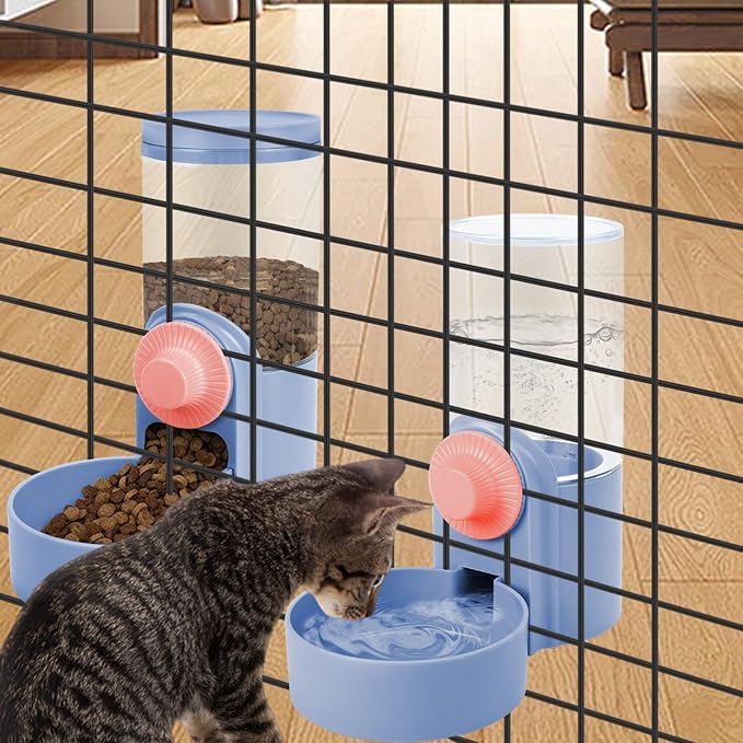 Hanging Cage Automatic Small Pet Food Bowl Water Bottle Dispenser, 1L Auto Gravity Pet Feeder and Waterer Set Kennel Feeding Station Crate Feeder Dish for Puppy Cats Rabbit Ferret (Purple)