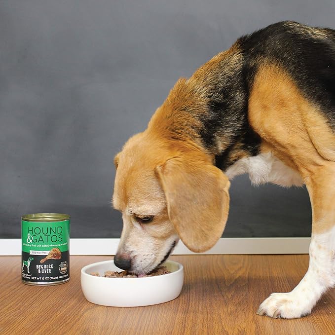 HOUND & GATOS Wet Dog Food, 98% Duck & Liver, case of 12, 13 oz cans, Natural