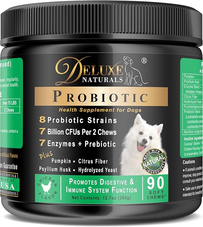 Probiotics for Dogs | All-Natural Dog Probiotic Supplement with Enzymes, Prebiotics, Pumpkin | Promote Digestive Health, Improve Allergy & Immunity, 90 Count (Pack of 1)