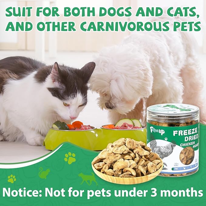 Freeze Dried Chicken Heart Pet Treats, High Protein Freeze-Dried Pet Food for Dogs, Cats, Fresh Ingredient, 3.2oz, Rawhide Free, Gluten&Grain Free