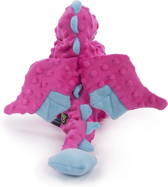 goDog Bubble Plush Dragons Squeaky Dog Toy, Chew Guard Technology - Pink, Large