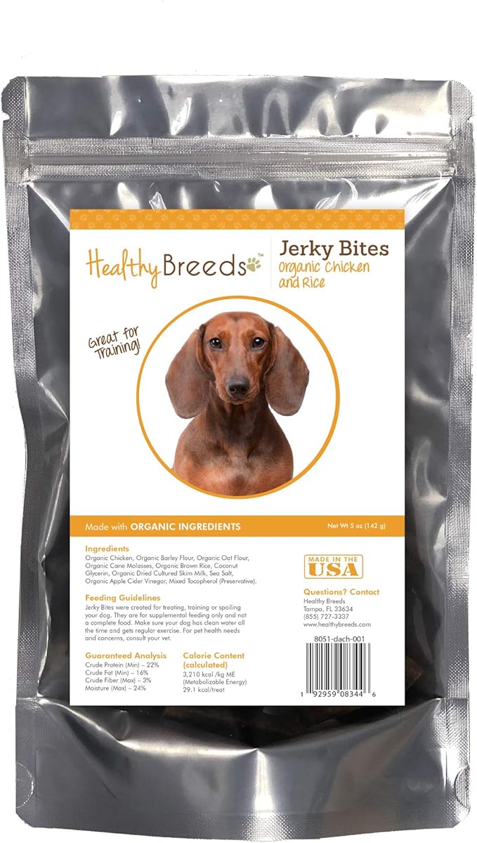 Healthy Breeds Dachshund Jerky Bites Chicken & Rice Recipe Dog Treats 5 oz
