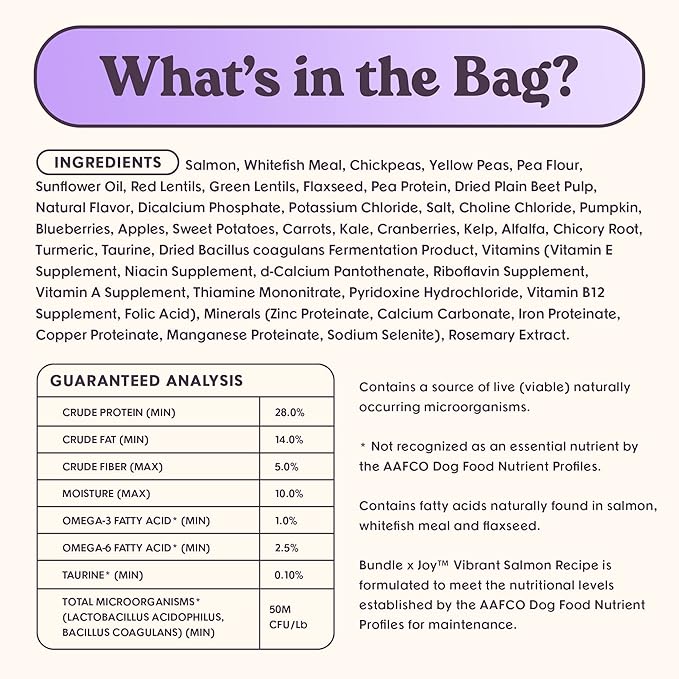 Vibrant Probiotic Dog Food Dry, Salmon, 18lb Bag, Natural Grain Free Adult Kibble for Digestive Health Made with Real Salmon, 20 Plant Based Superfoods, Corn, Poultry & Soy Free