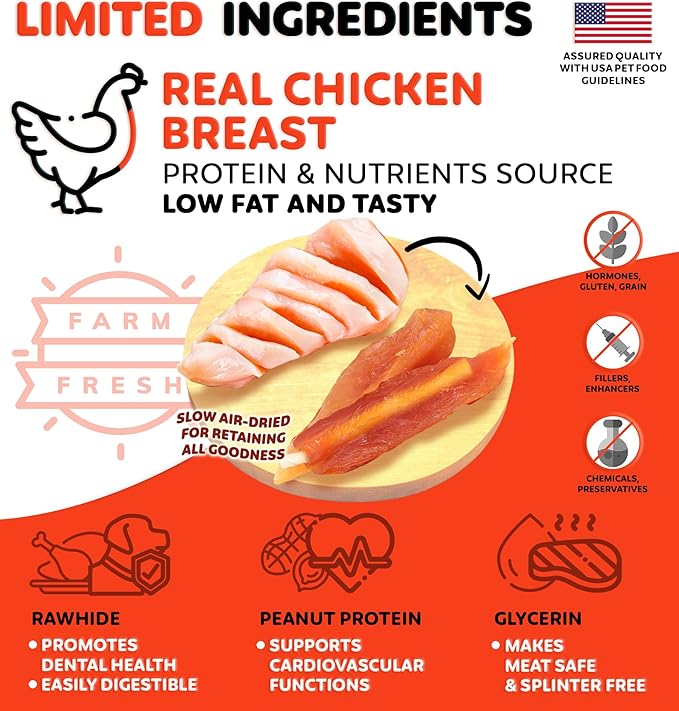 Chicken Jerky Wrapped Rawhide Sticks - Supports Dental Health Dog Treats, Grain Free, High Protein, Low-Calorie - Real Chicken - Chews, 12 oz