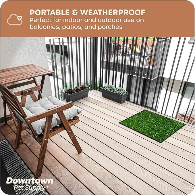 Downtown Pet Supply Dog Grass Pad with Tray, 16 x 20 - Outdoor and Indoor Potty System for Dogs with Replaceable Synthetic Grass Pee Turf - Portable and Waterproof Turf Dog Potty