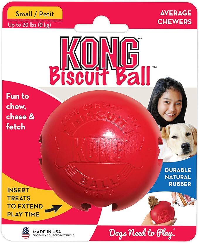 KONG - Biscuit Ball - Durable Rubber, Treat Dispensing Toy - for Small Dogs